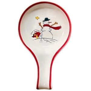Le Gourmet Chef Ceramic Christmas Holiday Snowman Spoon Rest White Red‎